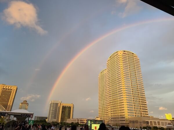 Sunset rainbow over some hotels outside of Makuhari Messe