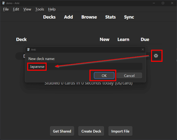 Renaming Anki deck to 'Japanese'