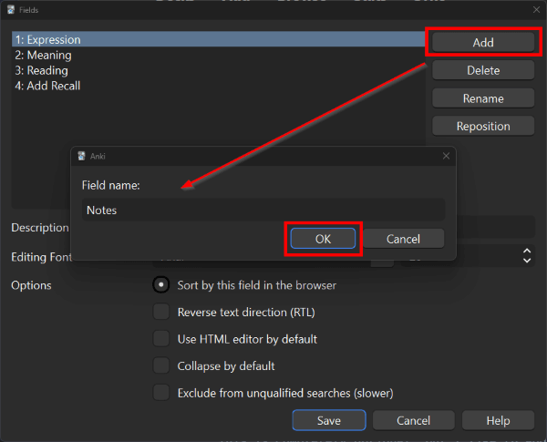 Adding a Notes field