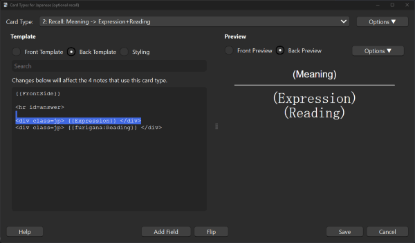 Text highlighting the code for the Expression field in the editor